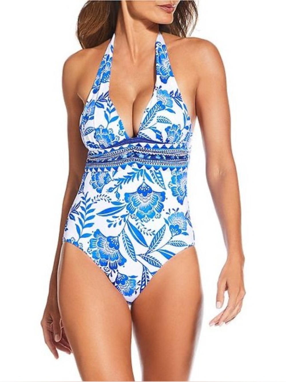 Gibson Latimer Blue Floral Swimsuit Size XS NWT